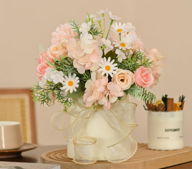 Artificial Flower Arrangement with Ceramic Vase